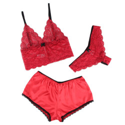 Subblime - 953898 Chemisier De Nuit En Soie Et Dentelle + Culotte Rouge S/M
